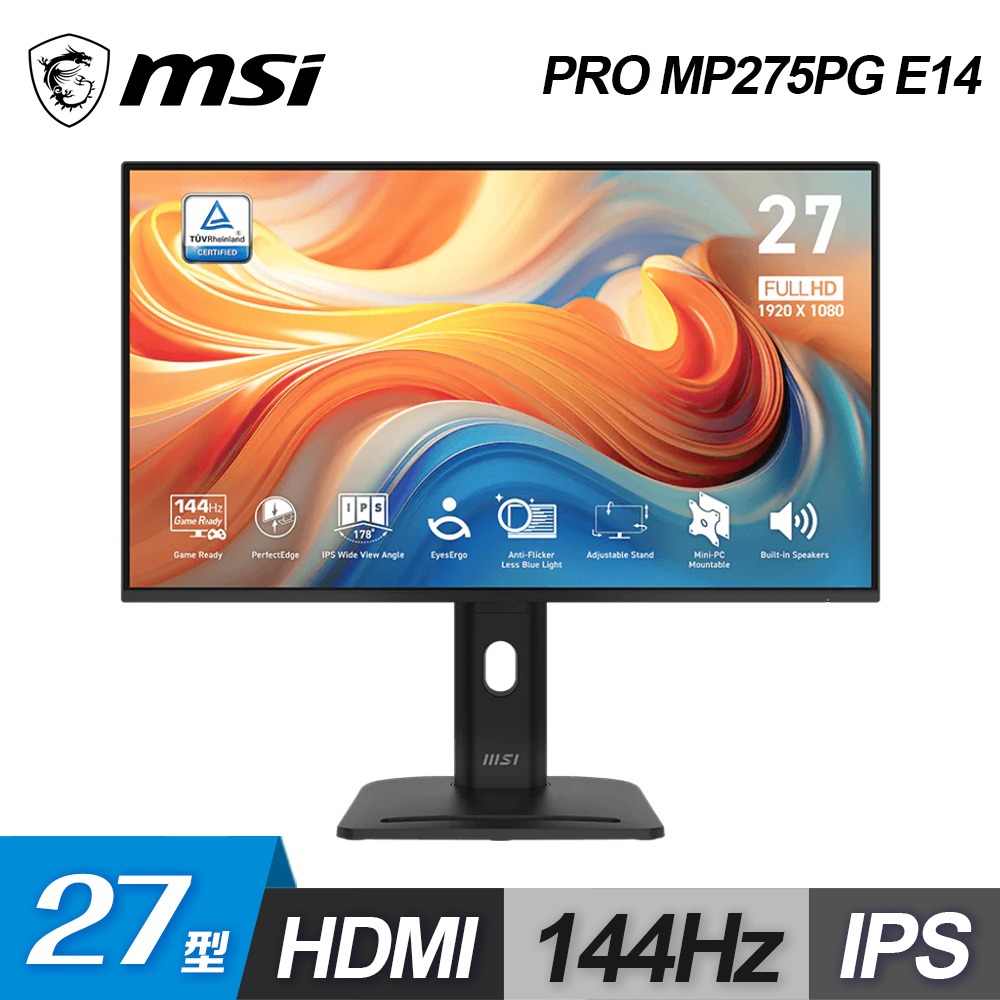 【MSI 微星】PRO MP275PG E14 27型 IPS 專業護眼顯示器