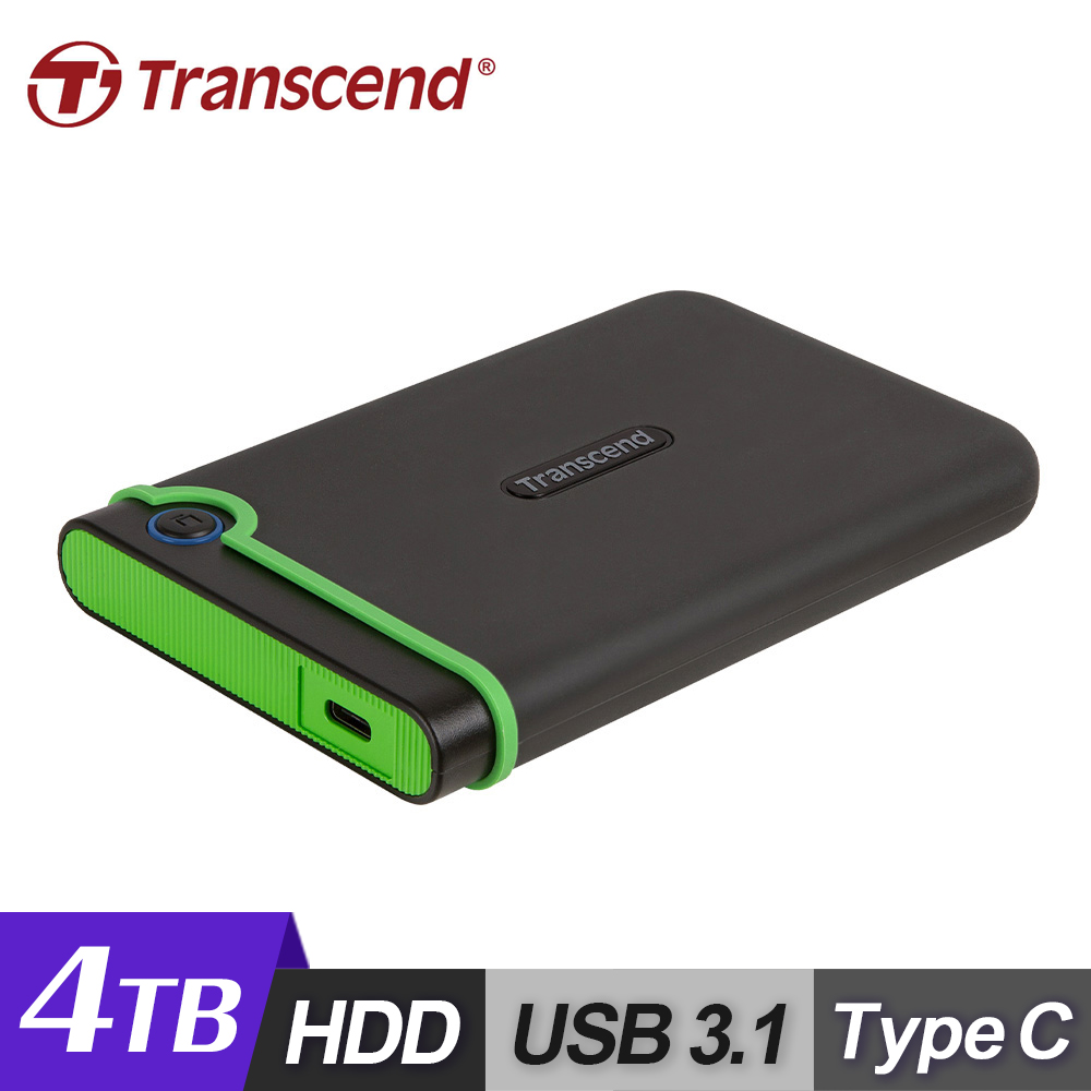 【Transcend 創見】StoreJet 25M3C 4TB Type-C 2.5吋 行動硬碟｜鐵灰色