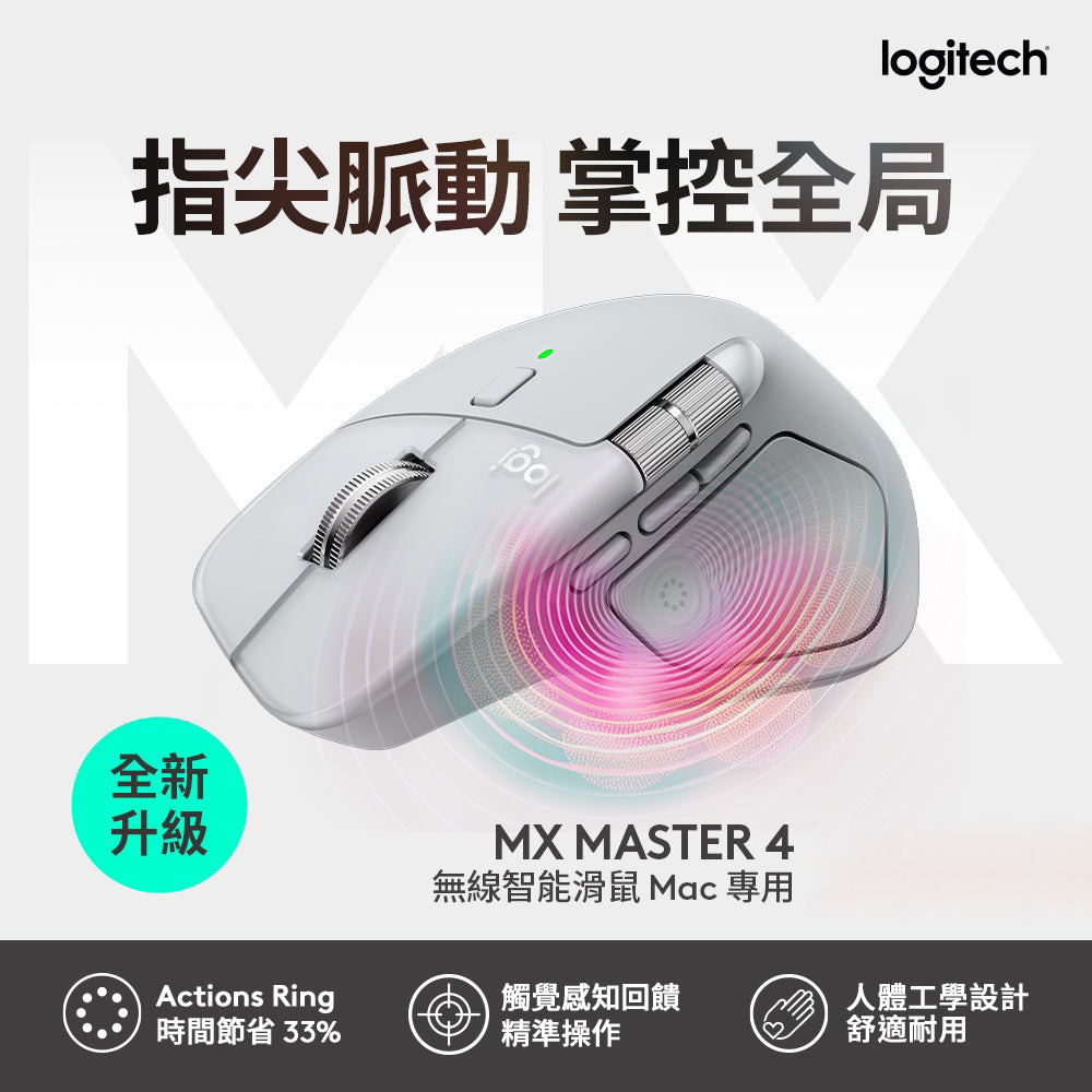 【Logitech 羅技】MX Master 4 For Mac 無線智能滑鼠 珍珠白