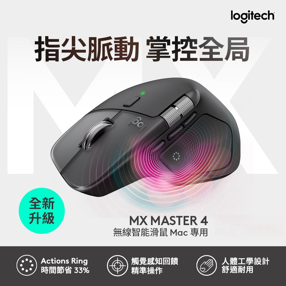 【Logitech 羅技】MX Master 4 For Mac 無線智能滑鼠 石墨灰