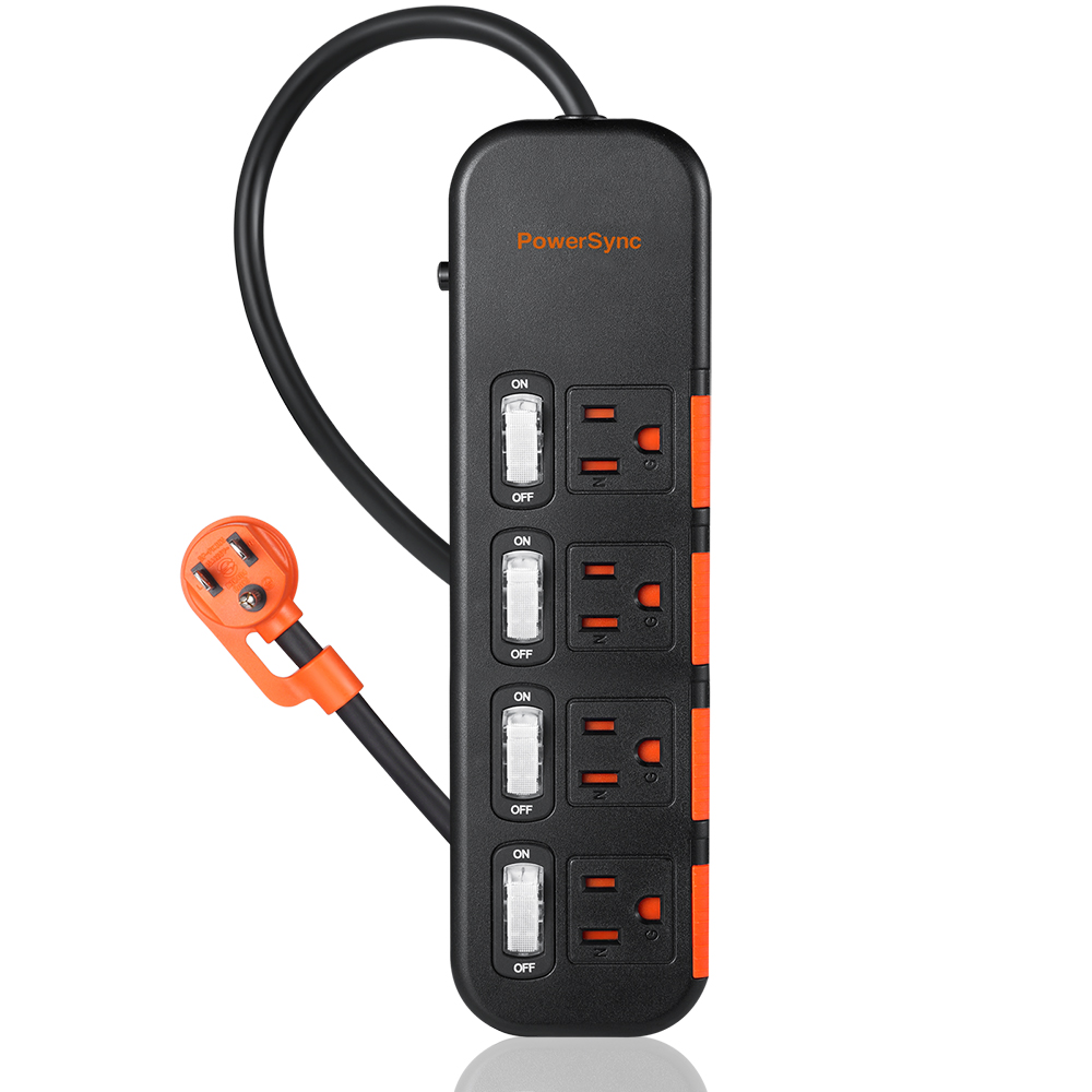 【PowerSync 群加】4開4插滑蓋防塵防雷擊延長線/4.5m/黑色