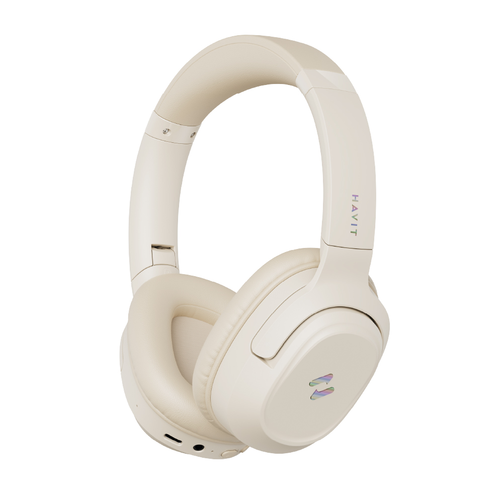 【Havit 海威特】H612BT PRO 旋轉折疊180度耳罩式耳機｜米白