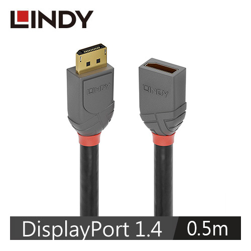【LINDY 林帝】ANTHRA系列 DISPLAYPORT 1.4版 公 TO 母 延長線, 0.5M