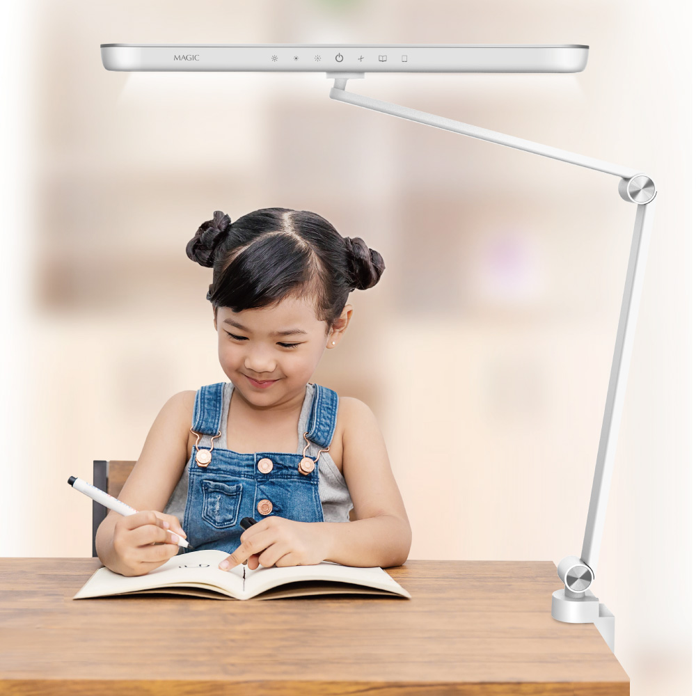 【MAGIC】MA628 大視界LED雙臂夾燈 夾式-時尚銀