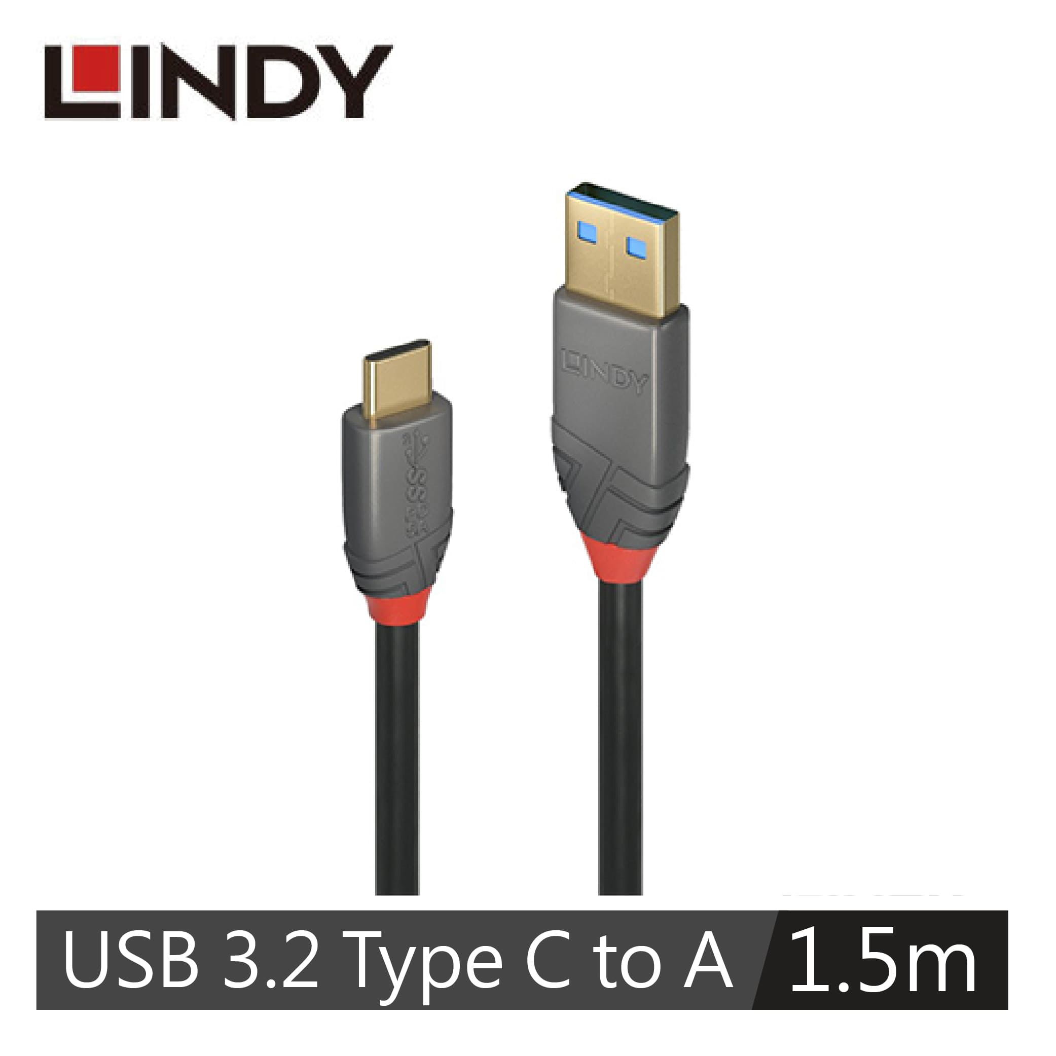 【LINDY 林帝】USB3.2 GEN 2 TYPE-C公TO A公 傳輸線+PD智能電流晶片1.5M 36912_A
