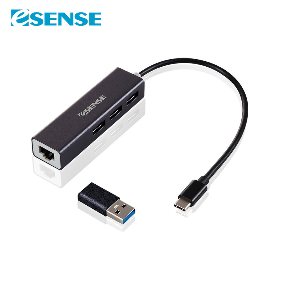 【ESENSE 逸盛】Type-C 轉 RJ45+USB3.0 HUB 集線器