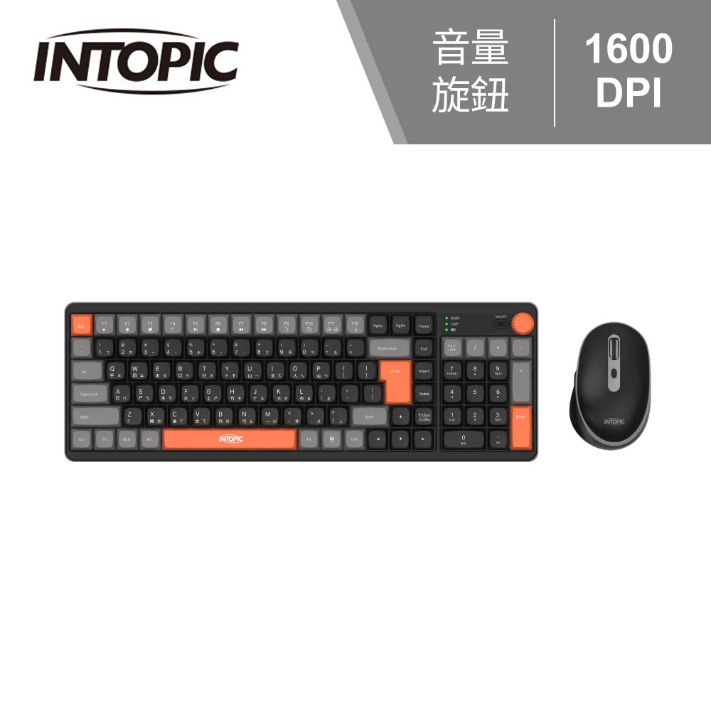 【INTOPIC 廣鼎】KCW-960 炫彩2.4GHz無線鍵盤滑鼠組-黑