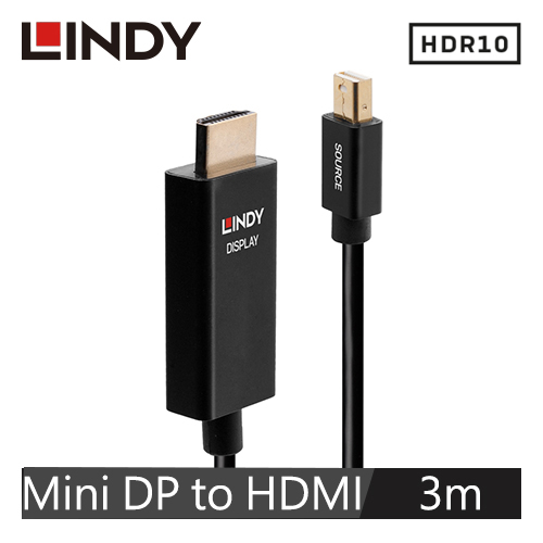 【LINDY 林帝】主動式 MINI DISPLAYPOR公 To HDMI公 HDR轉接線 3M 40923