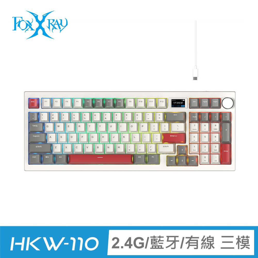 【Foxxray 狐鐳】FXR-HKW-110 智慧螢幕三模無線機械鍵盤｜紅軸
