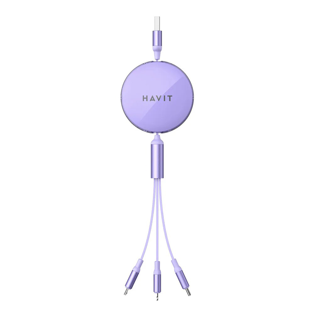 【HAVIT】伸縮式全規格三合一快速充電線 紫色