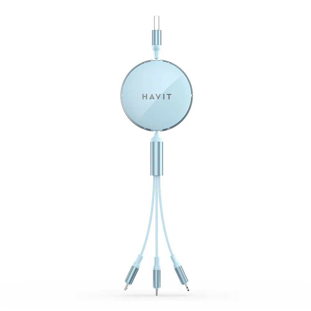 【HAVIT】伸縮式全規格三合一快速充電線 藍色