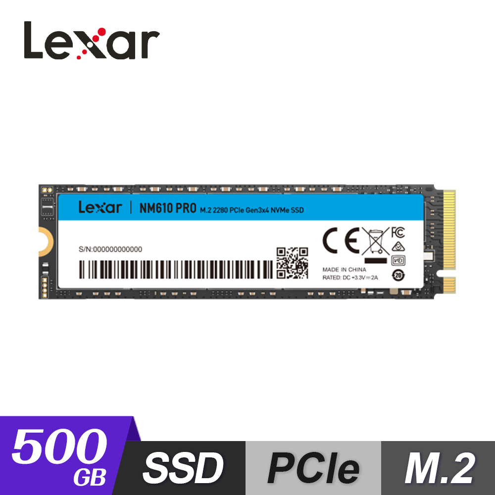 【Lexar 雷克沙】NM610 PRO M.2 2280 PCle Gen3 NVMe 500GB 固態硬碟