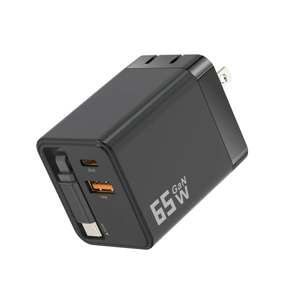 【MCK】MCK-U2450 自帶線二孔氮化鎵快充65W 黑色
