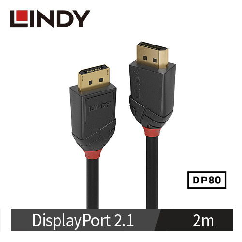 【LINDY 林帝】BLACK LINE DP 2.1版 80G 公 to 公 傳輸線, 2m 36521