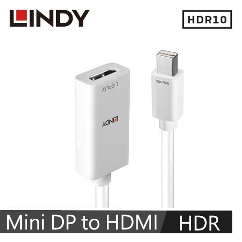 【LINDY 林帝】主動式 MINI DISPLAYPORT公 To HDMI母 HDR轉接器 41063