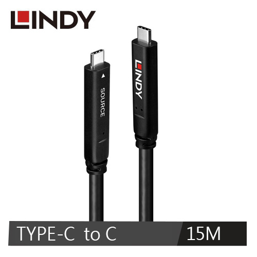 【LINDY 林帝】主動式USB3.2 GEN2 TYPE-C 公 TO 公 光電混合線, 15M 43399