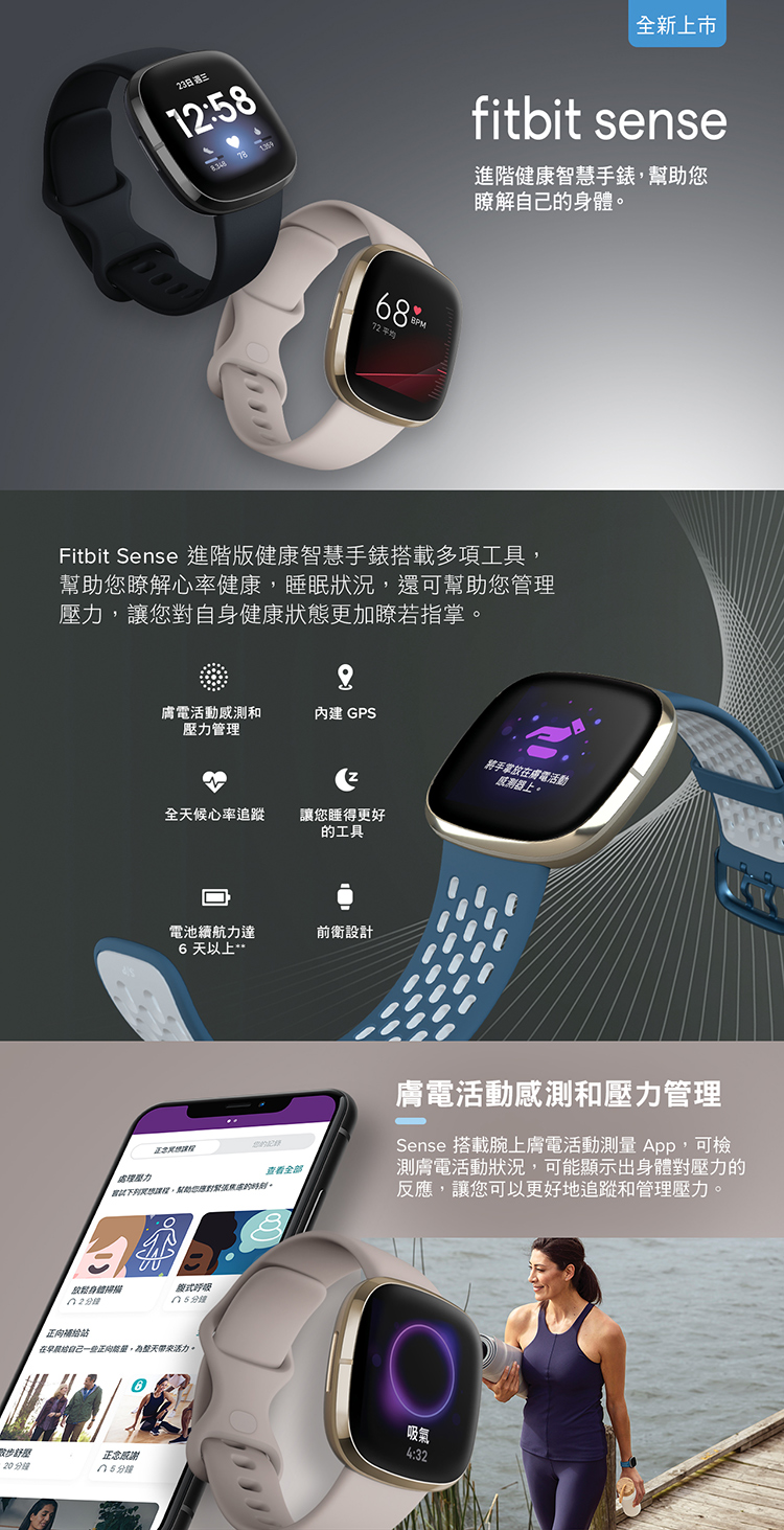 Fitbit】Sense 進階版健康智慧手錶碳黑色【拆封良品】 - 三井3C購物網