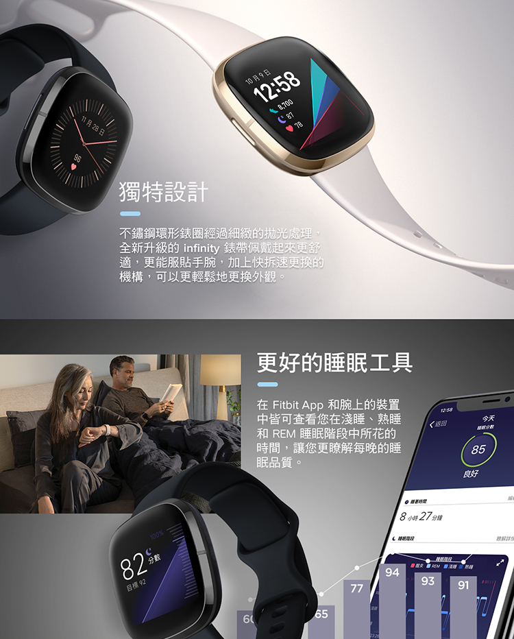 Fitbit】Sense 進階版健康智慧手錶碳黑色【拆封良品】 - 三井3C購物網