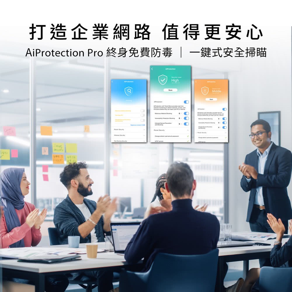打造企業網路 值得更安心i Pro 終身免費防毒  一鍵式安全掃瞄  A High Protection   Middle